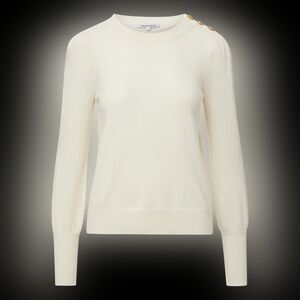 NELIA CASHMERE PULLOVER | BUTTON ACCENT IN IVORY